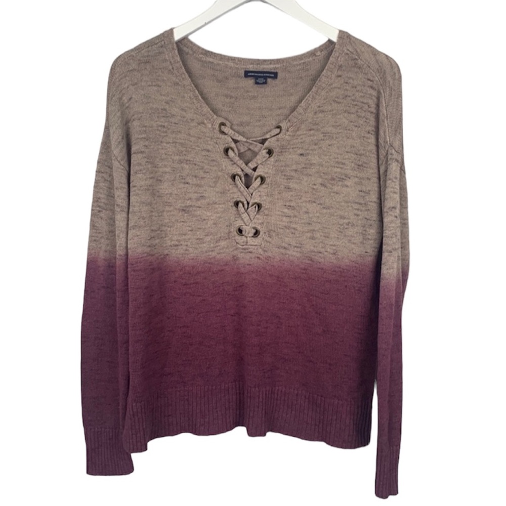 American Eagle V Tie Neck Long Sleeve Sweater Top Size Medium